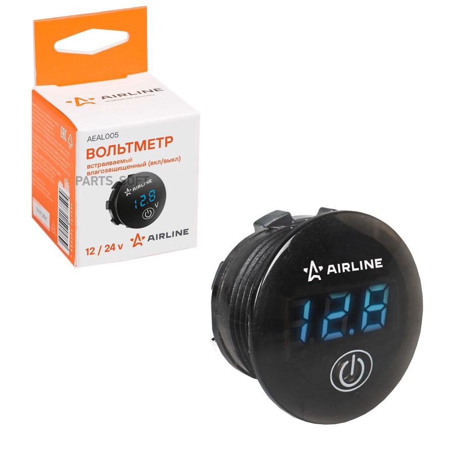 Вольтметр напряжения (12/24V) "AIRLINE" (вкл/выкл) (встраиваемый влагозащитный) - AIRLINE None None